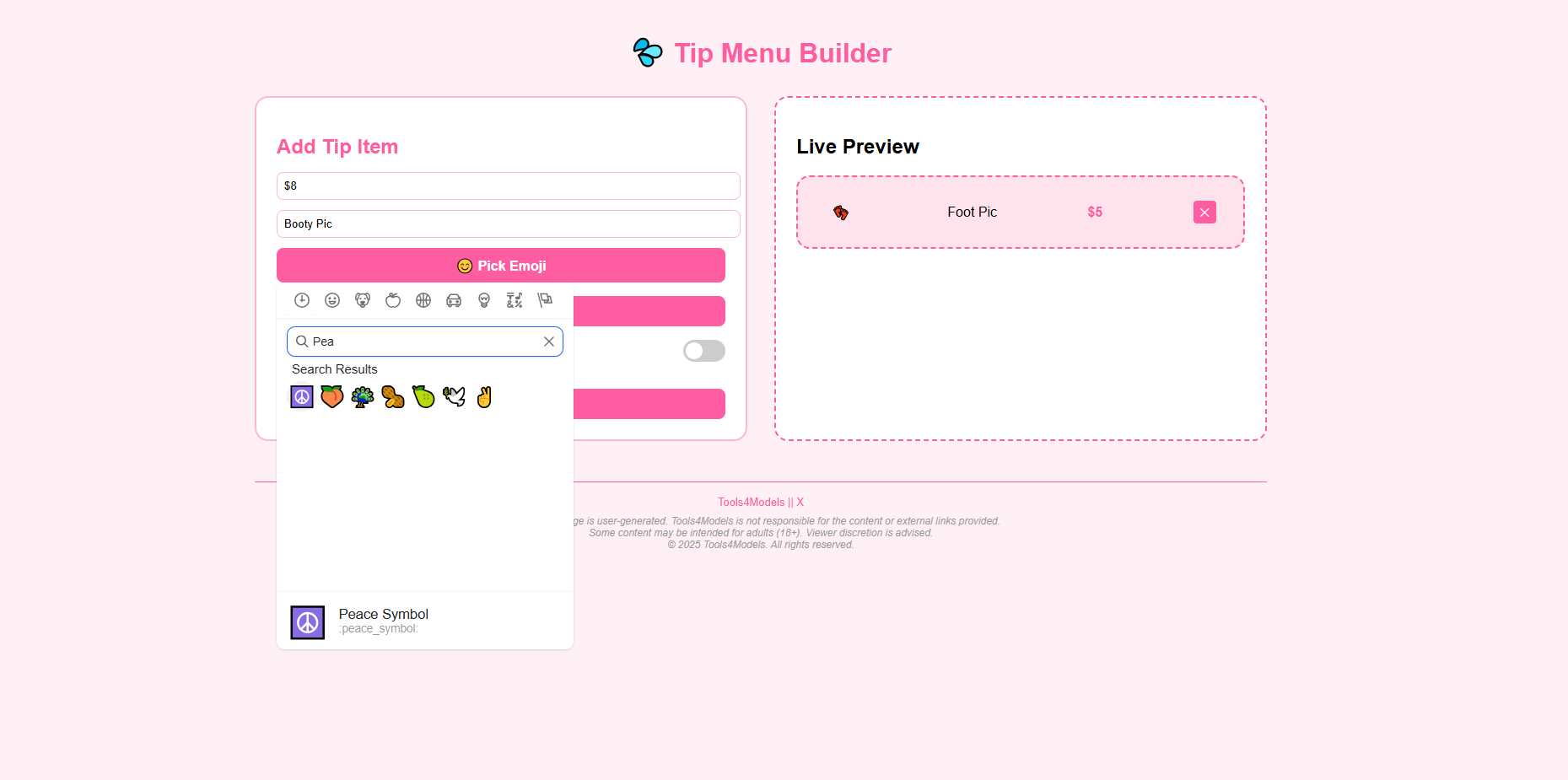 Example Tip Menu 1