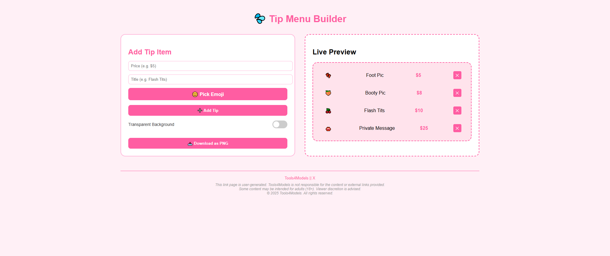 Example Tip Menu 2